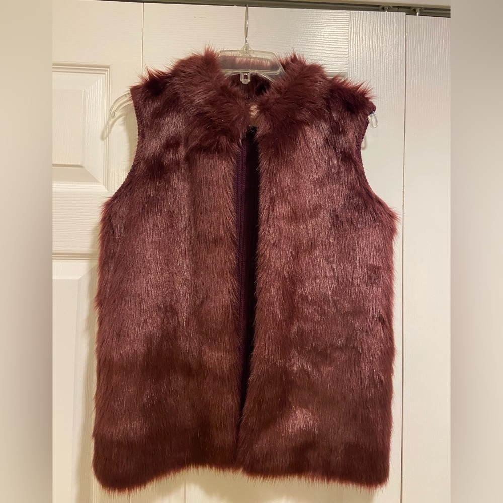 Michael Kors fur sweater vest rich burgundy/wine colored sz small